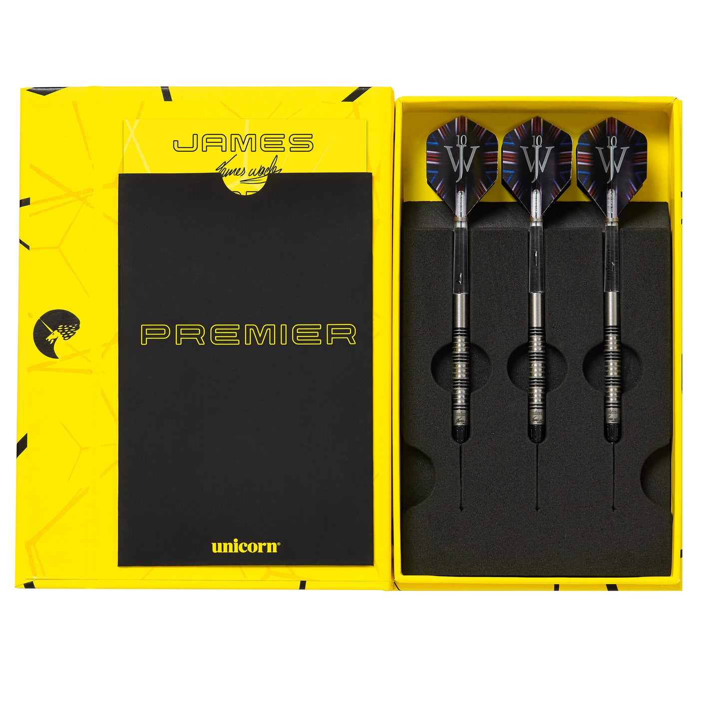 Unicorn James Wade Premier 90% Tungsten Steel Tip Darts Open Box View