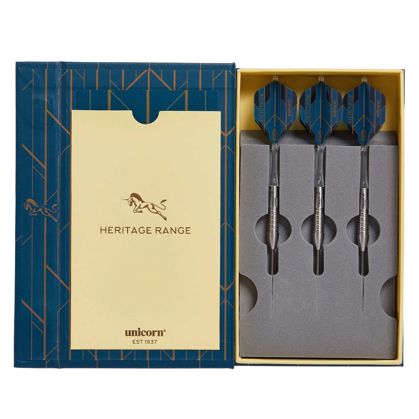 Unicorn Heritage Phase 5 95% Tungsten Darts 26g open box view