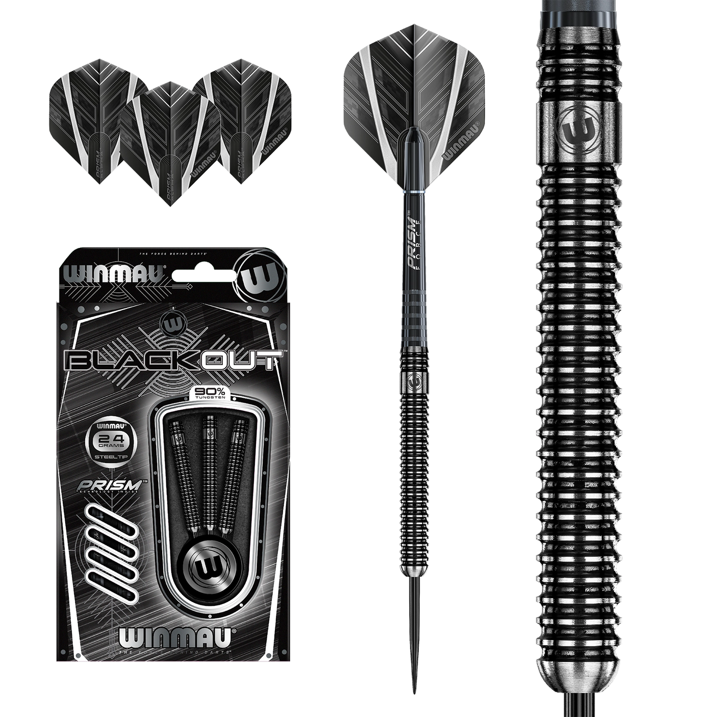 Winamau  Blackout 90% Tungsten Steel Tip Darts - Straight Barrel