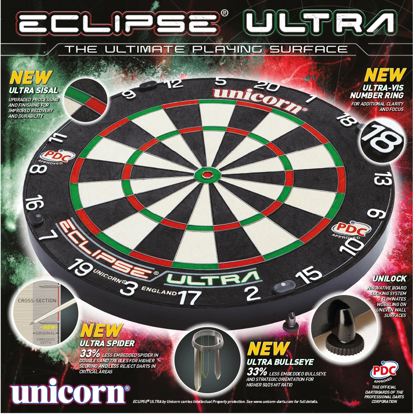 Unicorn Eclipse Ultra Bristle Dartboard - With Unilock