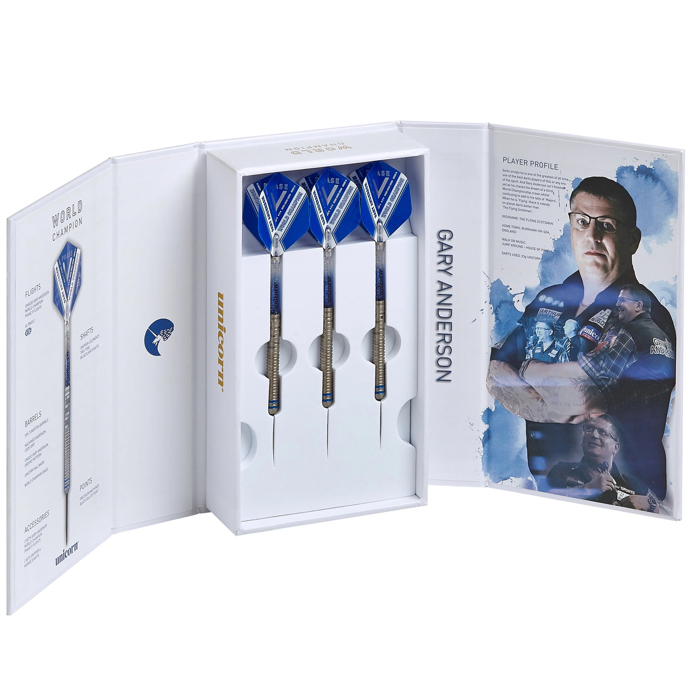 Unicorn Gary Anderson World Champion Deluxe Phase 5 90% Tungsten Steel Tip Darts Open BoxView