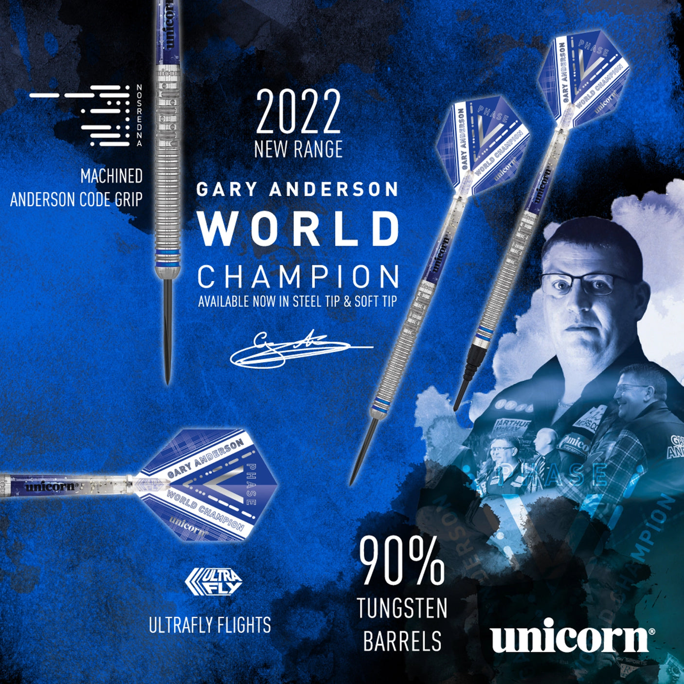 Unicorn Gary Anderson World Champion Deluxe Phase 5 90% Tungsten Steel Tip Darts Picture View View