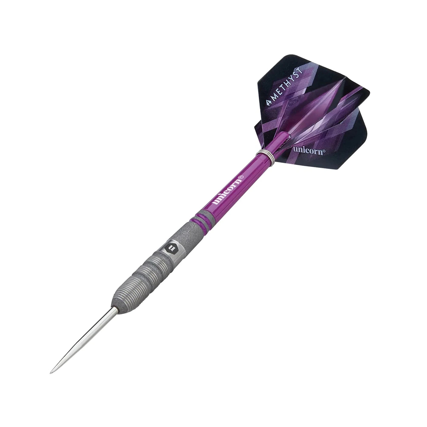 Unicorn Amethyst 3 90% Tungsten Steel Tip Darts On Angle View