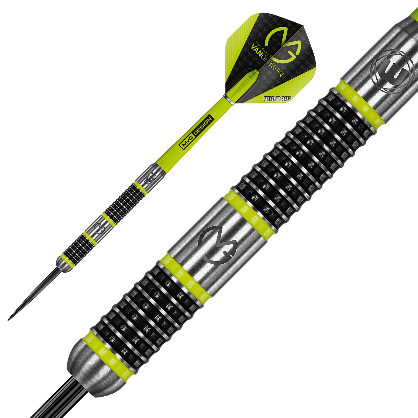 Michael Van Gerwen Aspire Dart on Diagonal view and close up barrel view