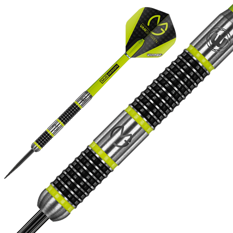 Michael Van Gerwen Aspire Dart on Diagonal view and close up barrel view